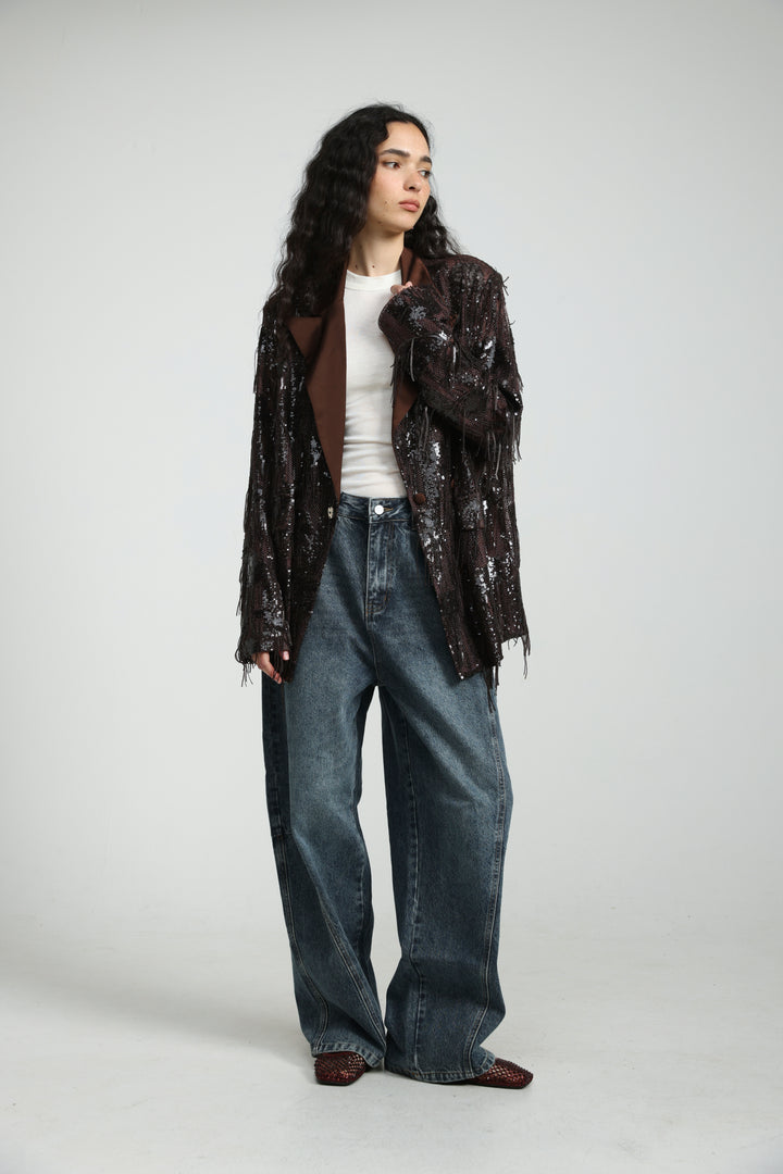 Sequin Fringe Brown Blazer