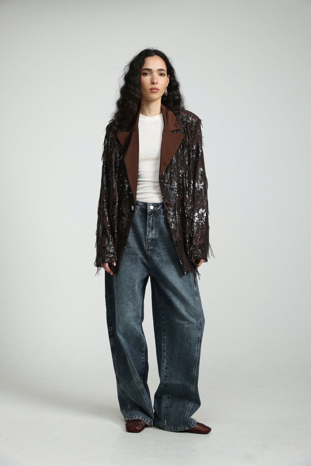 Sequin Fringe Brown Blazer