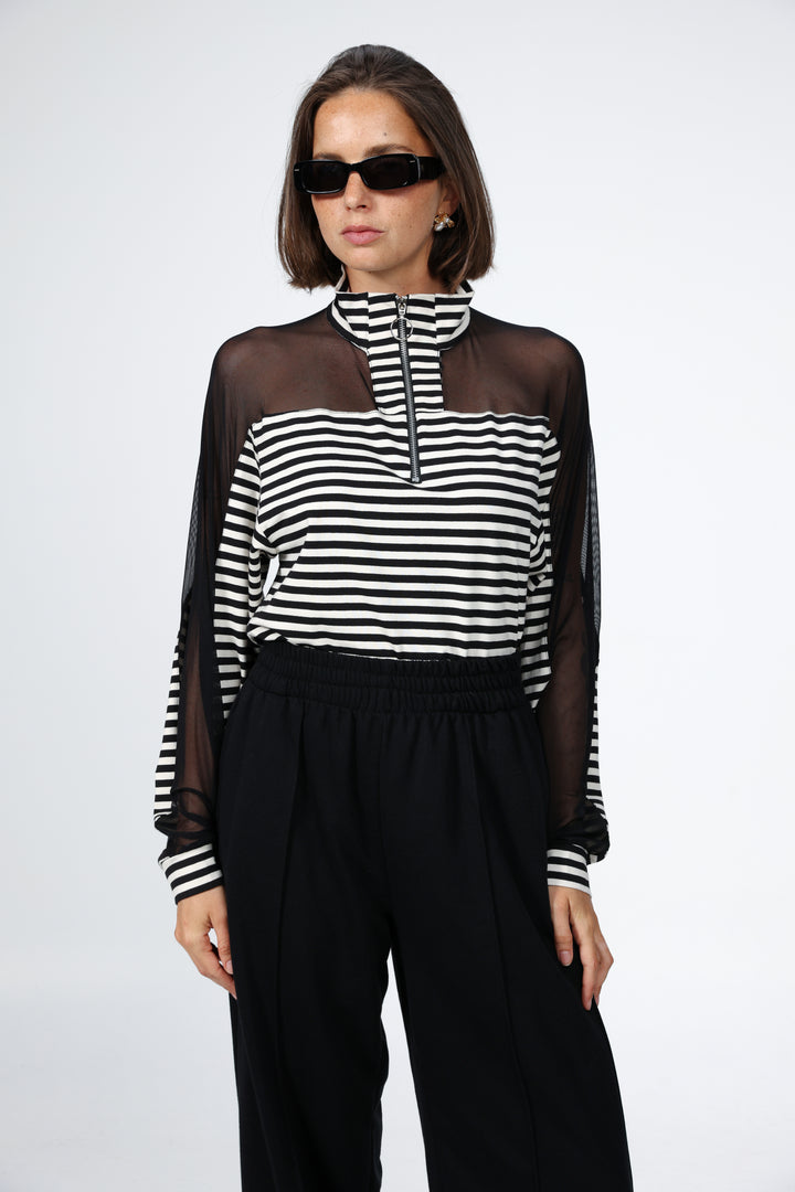Adam Black Stripes Mesh Polo