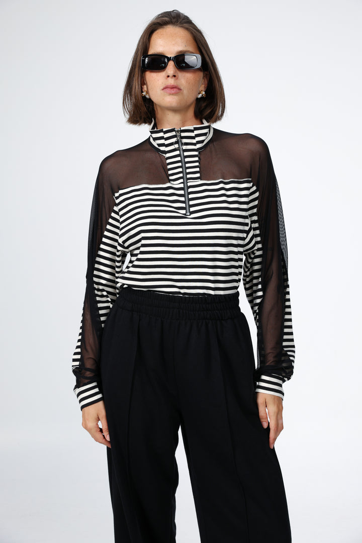 Adam Black Stripes Mesh Polo