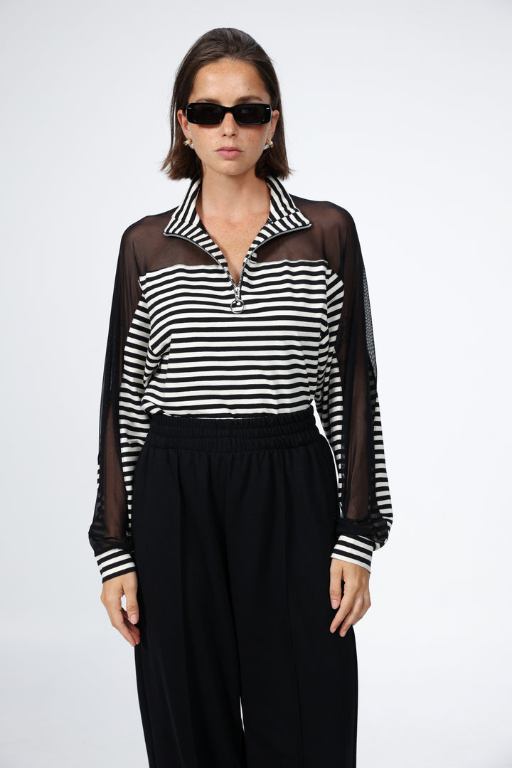 Adam Black Stripes Mesh Polo
