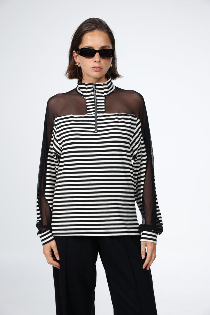 Adam Black Stripes Mesh Polo