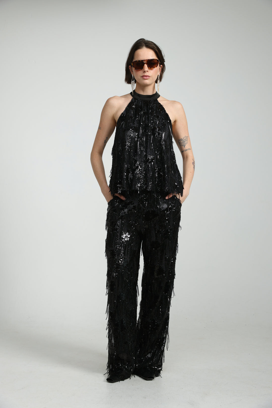 Sequin Fringe Black Bottoms