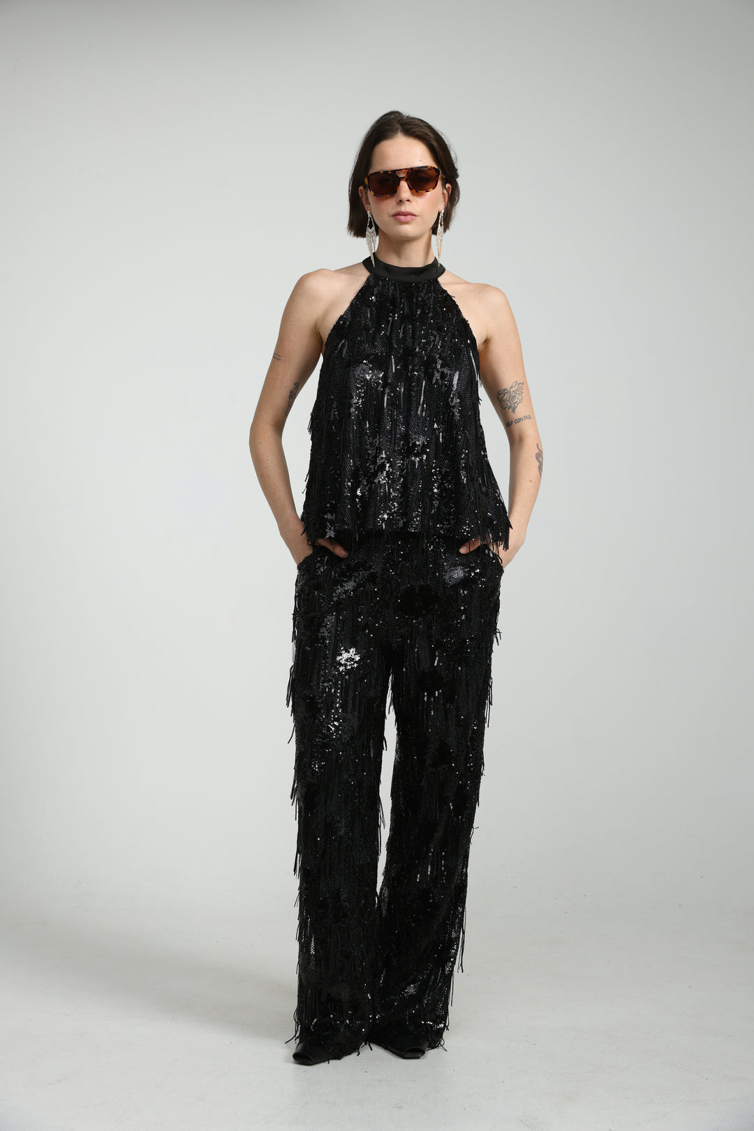 Sequin Fringe Black Bottoms