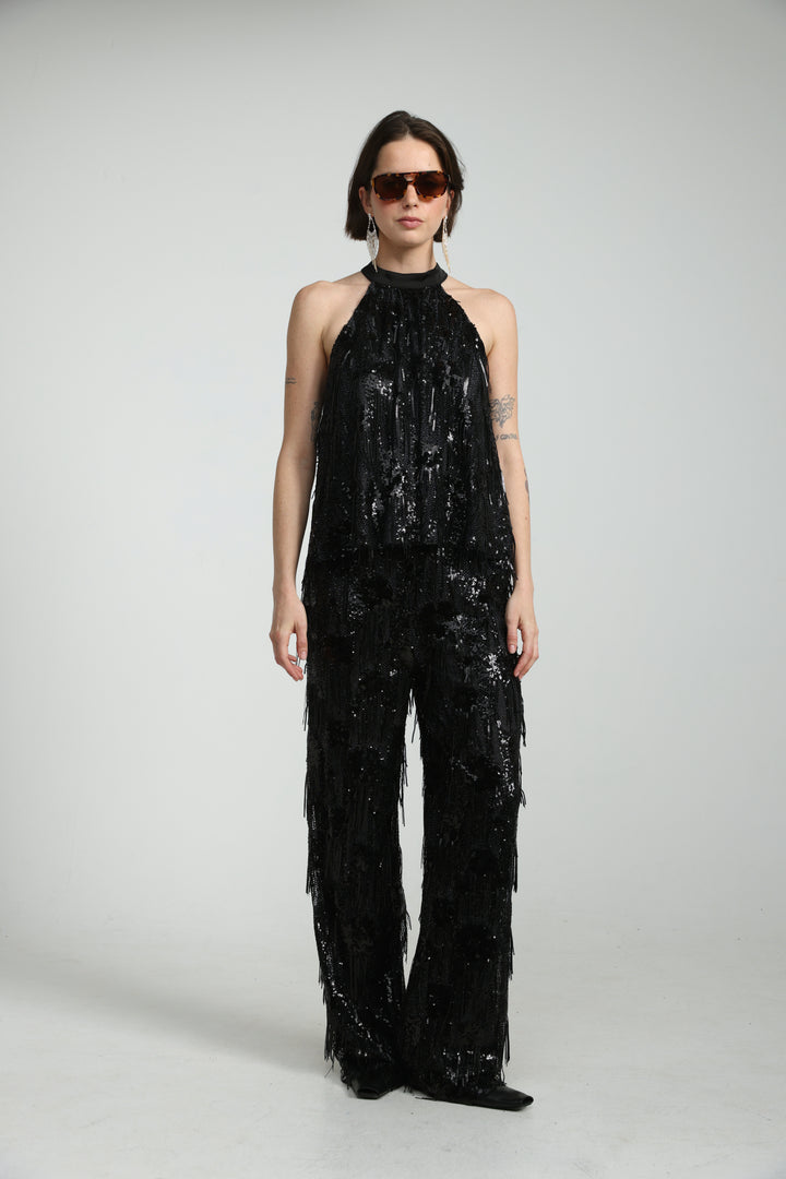 Sequin Fringe Black Bottoms