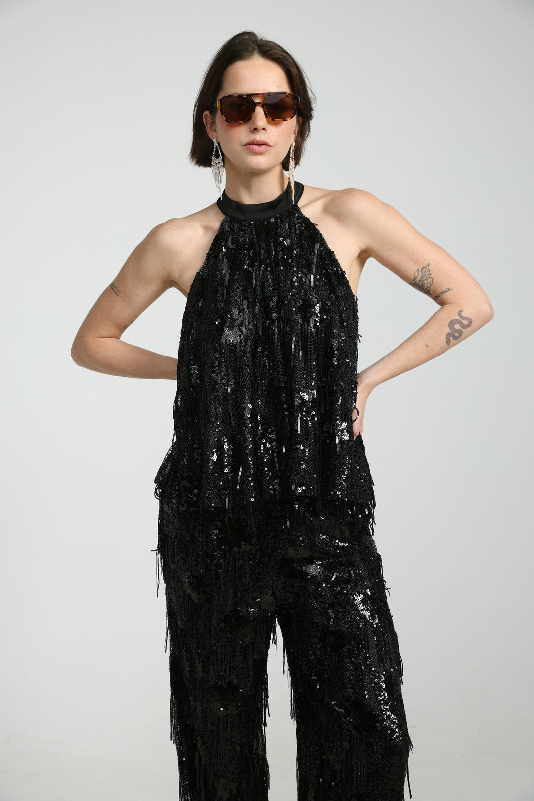 Sequin Fringe Black Top
