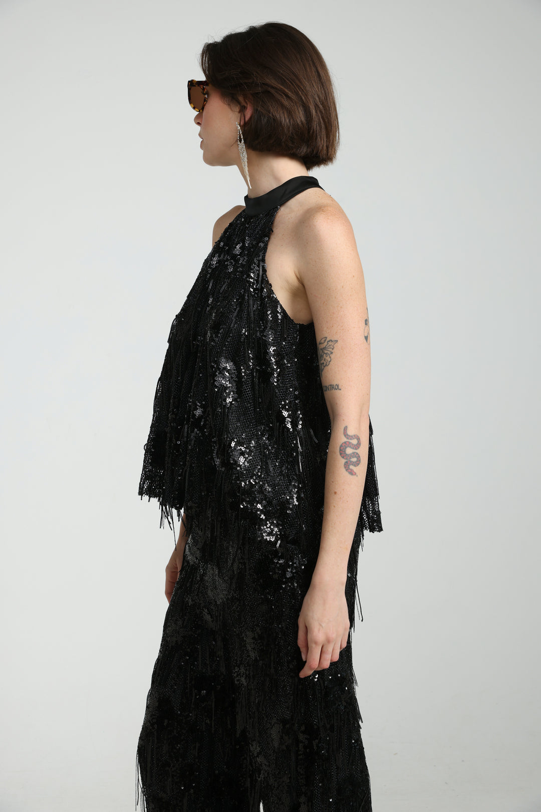 Sequin Fringe Black Top