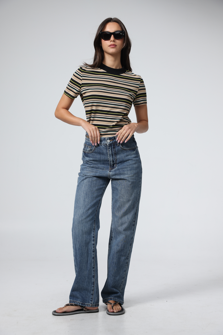 Rebasically Beige Stripes T-Shirt