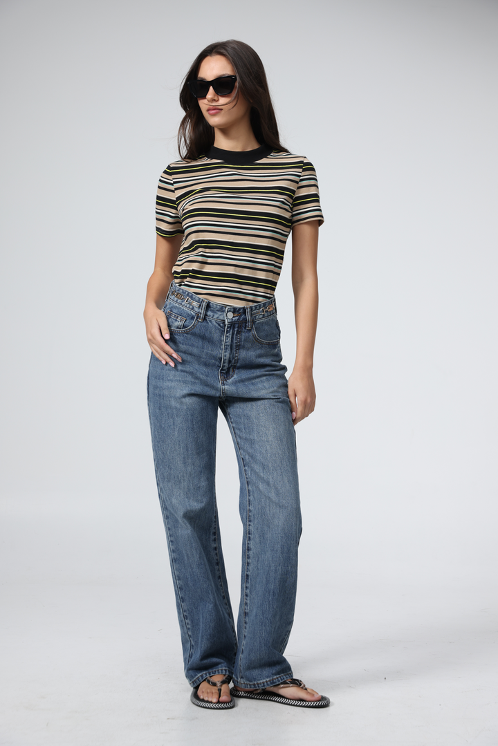 Rebasically Beige Stripes T-Shirt