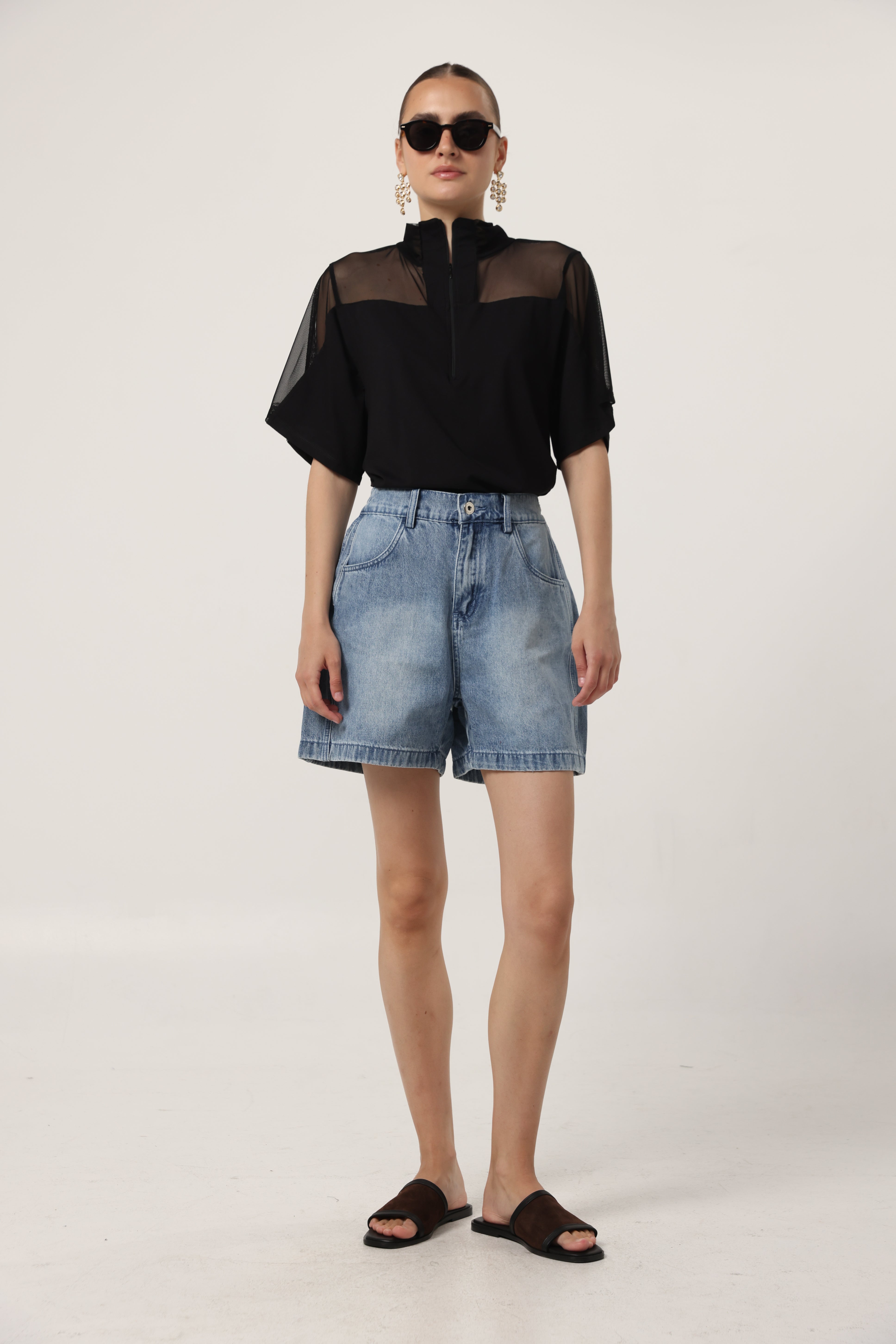 S garter denim shorts lightgray M Denim Leg Garter Shorts - Kuru Store