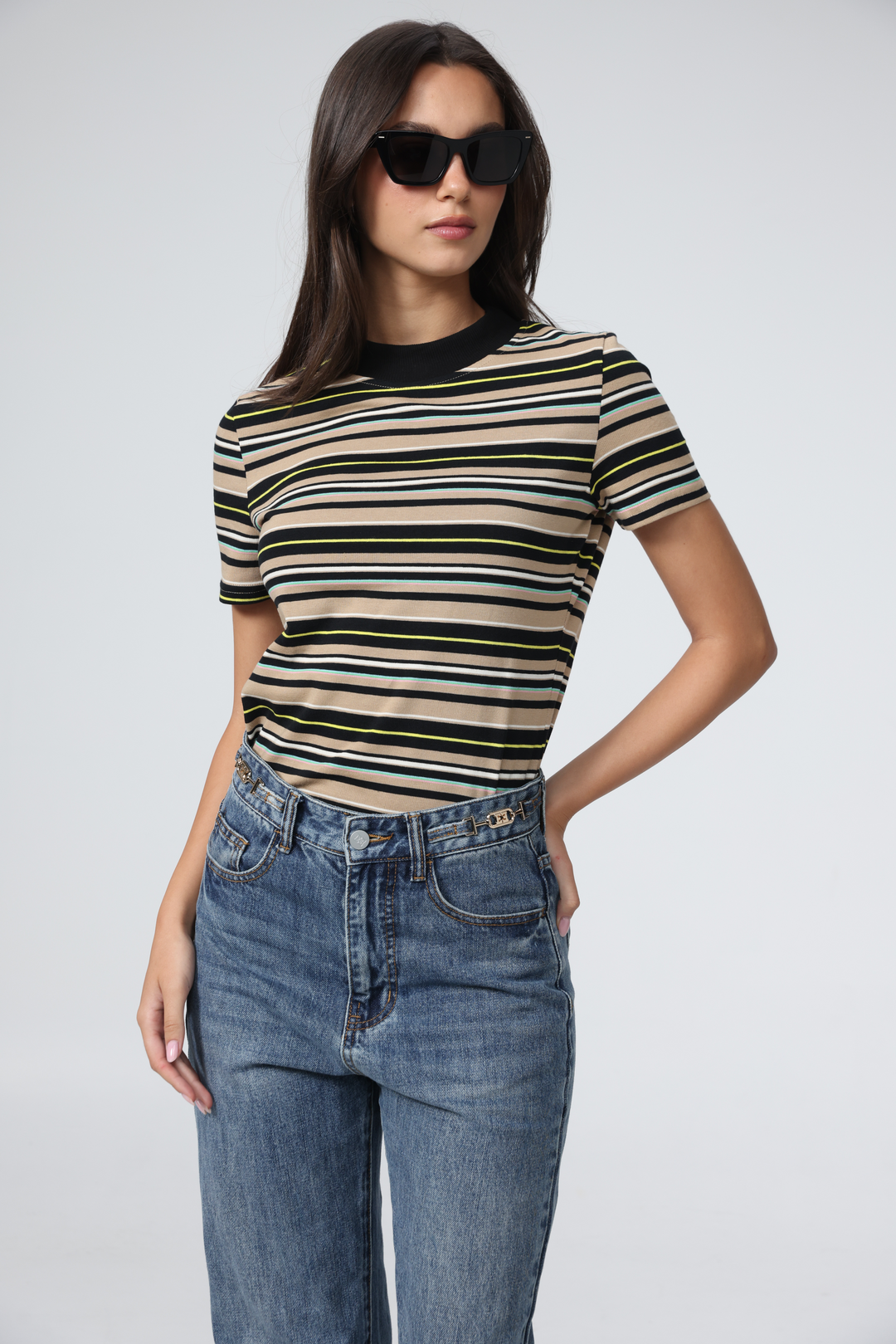 Rebasically Beige Stripes T-Shirt