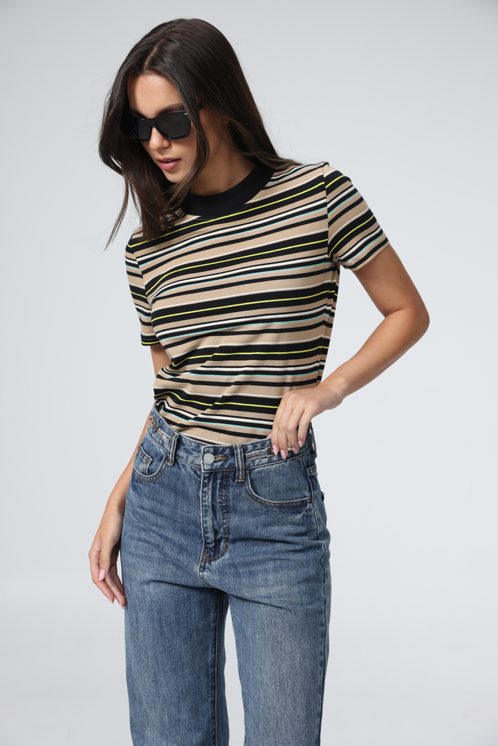 Rebasically Beige Stripes T-Shirt