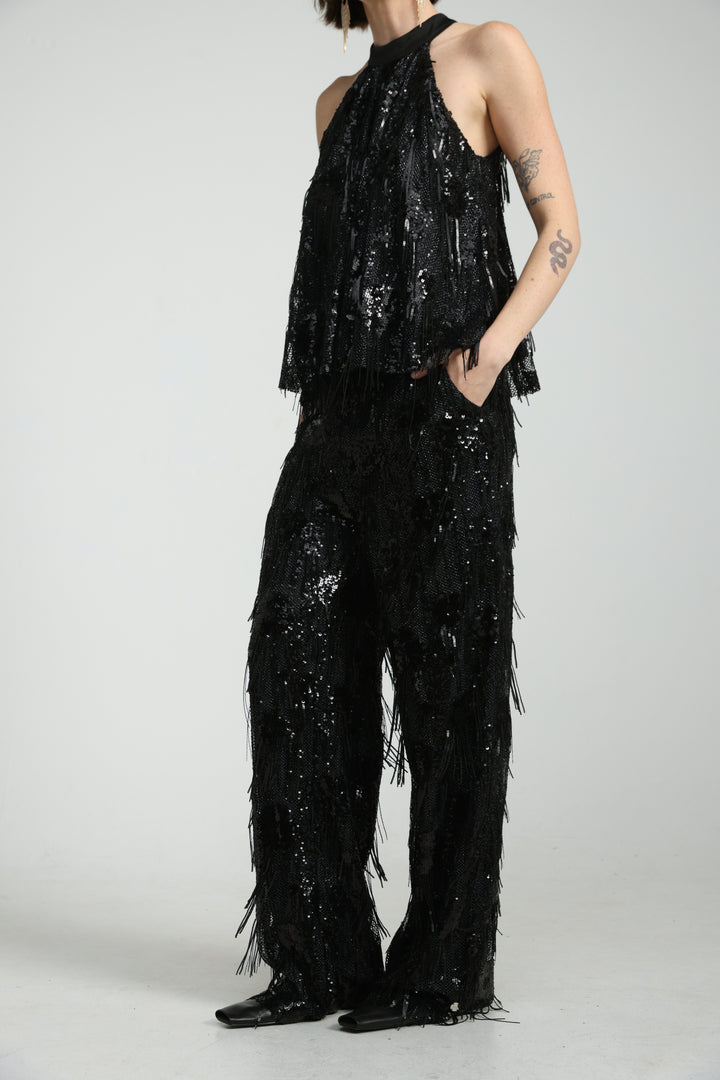 Sequin Fringe Black Bottoms