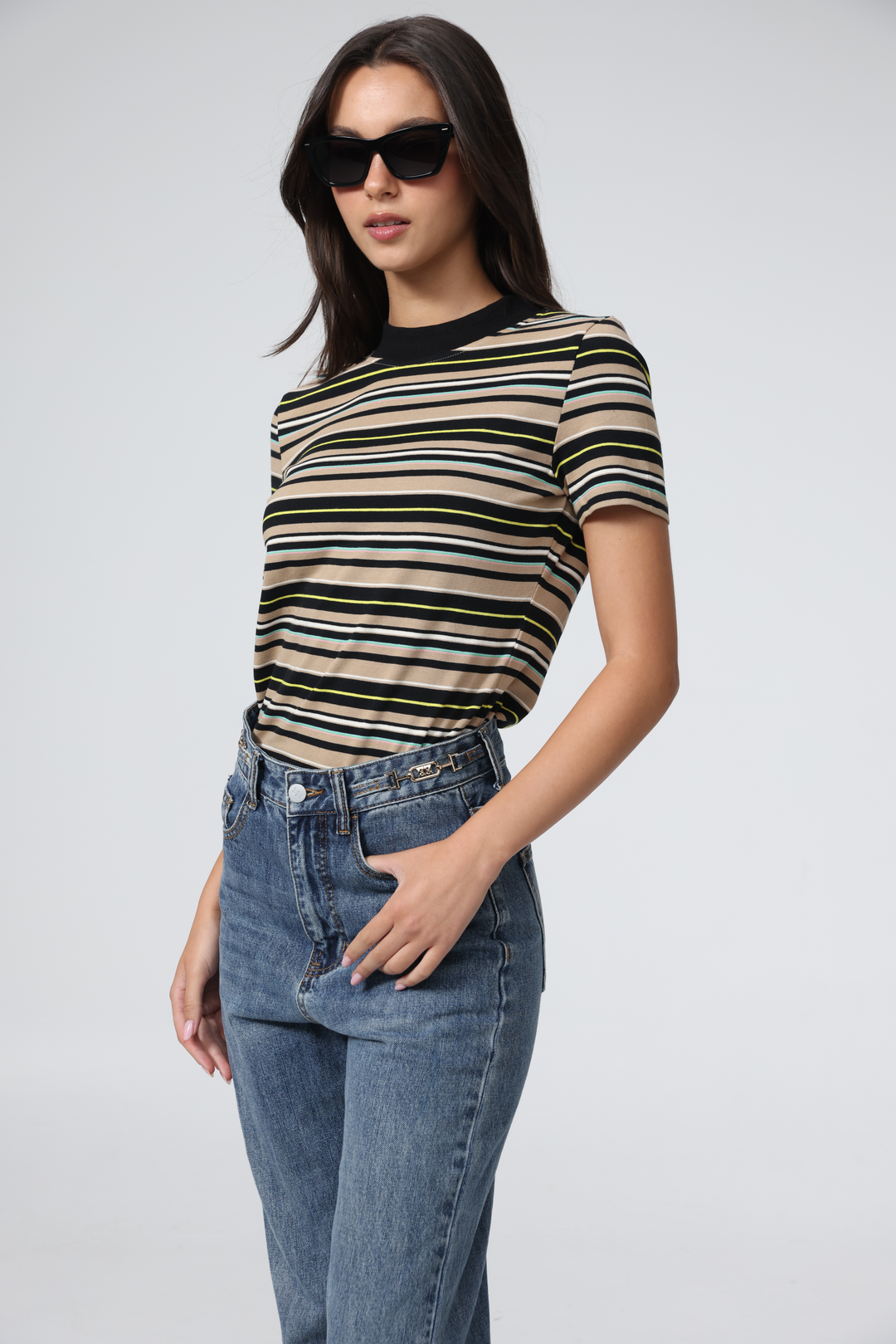Rebasically Beige Stripes T-Shirt