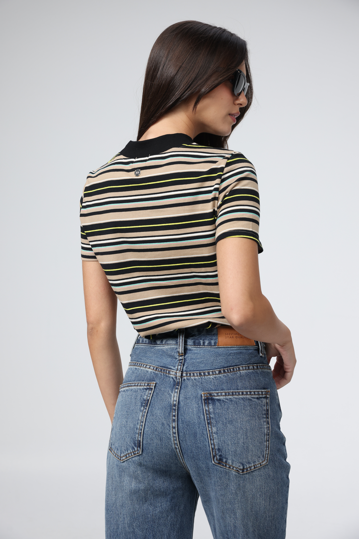 Rebasically Beige Stripes T-Shirt
