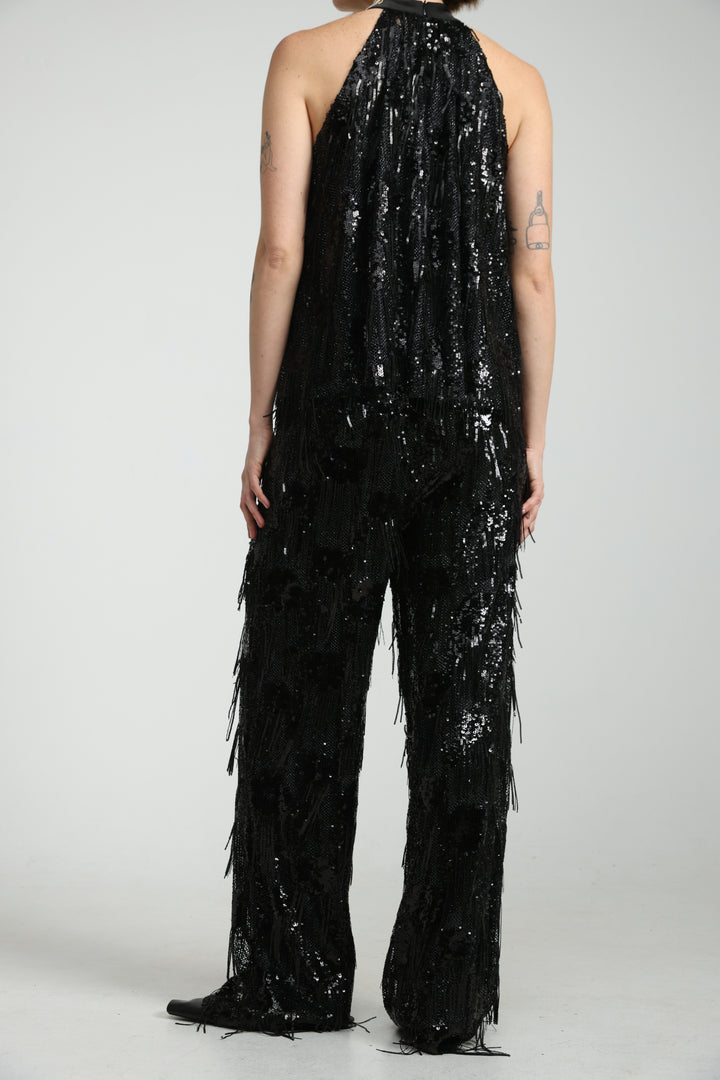 Sequin Fringe Black Bottoms