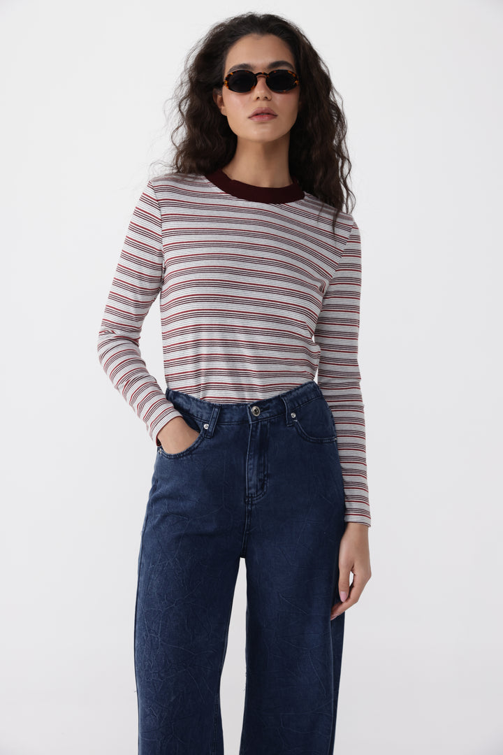 Rebasically Gray&Wine Stripes Shirt