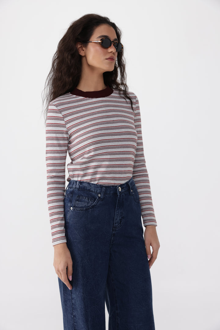 Rebasically Gray&Wine Stripes Shirt