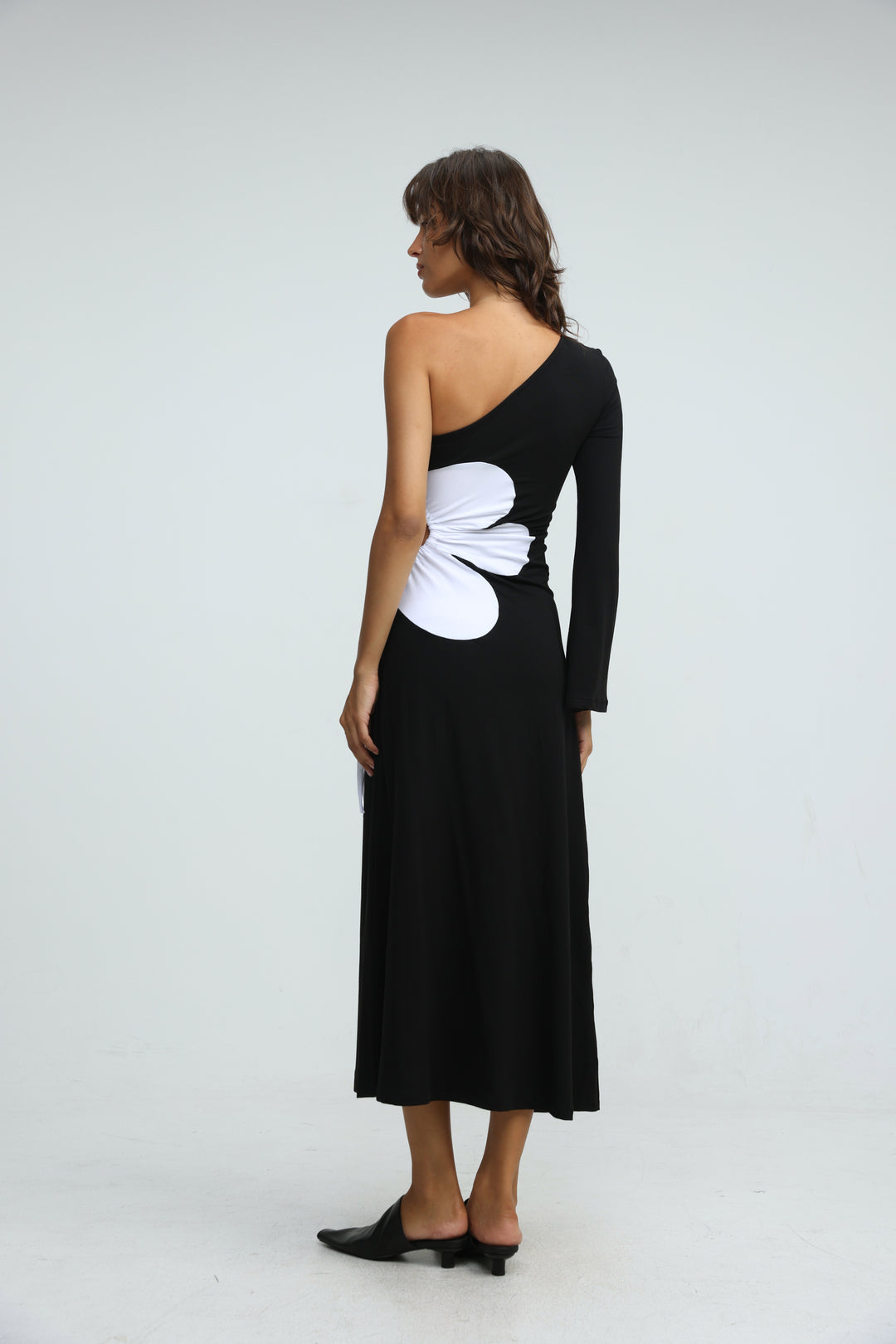 Floraison Black One Shoulder Dress