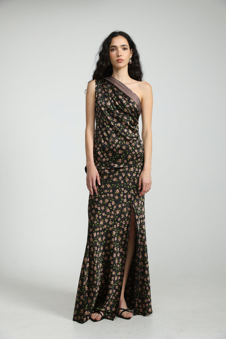 Floral Satin Maxi Skirt