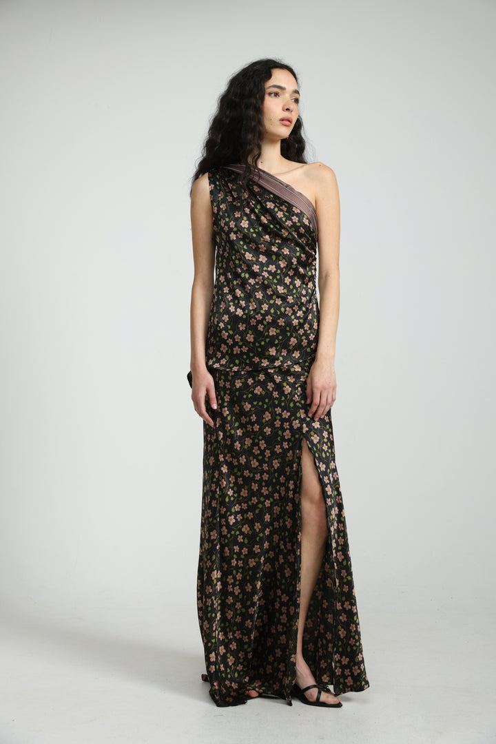 Floral Satin Maxi Skirt