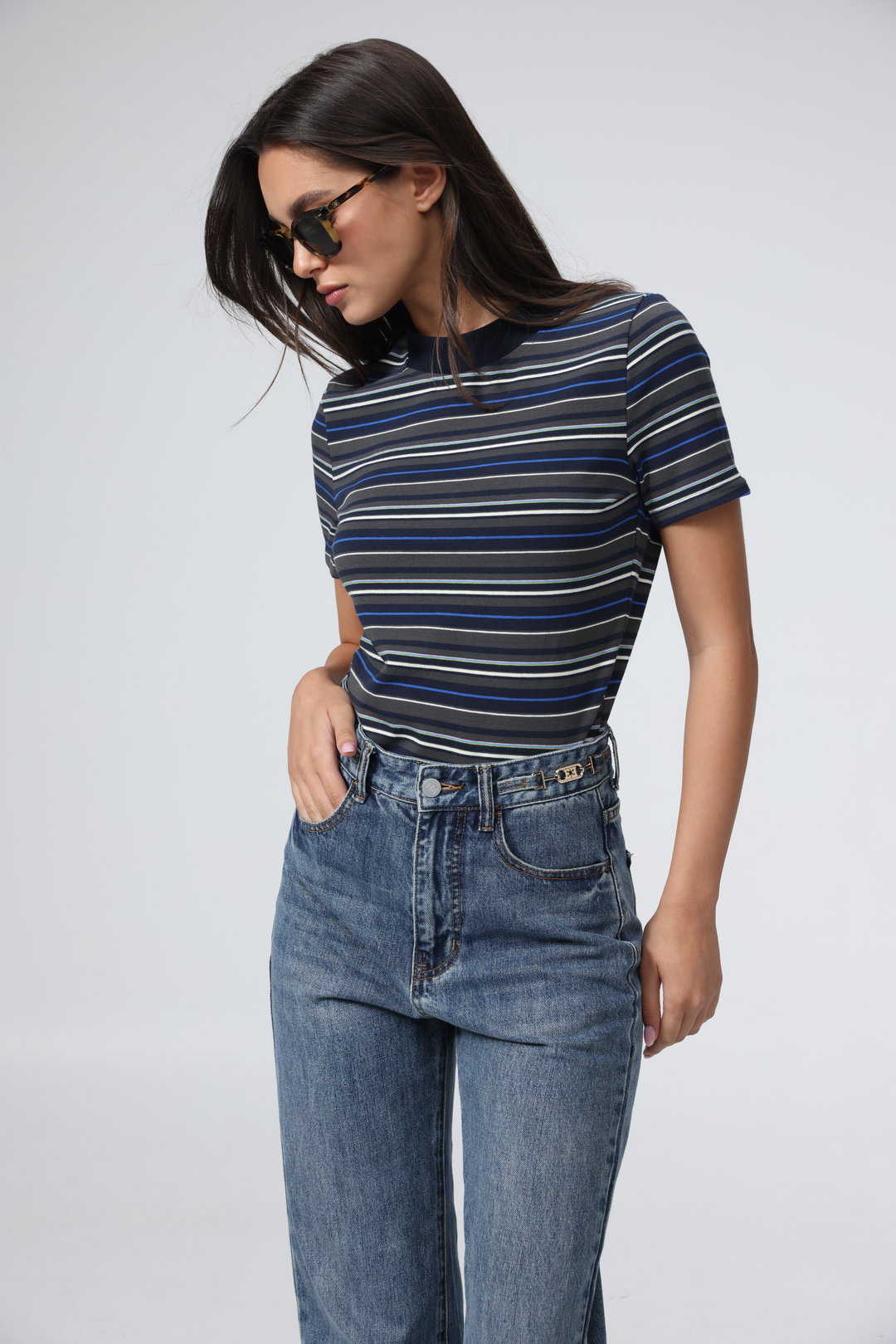 Rebasically Grey Stripes T-Shirt