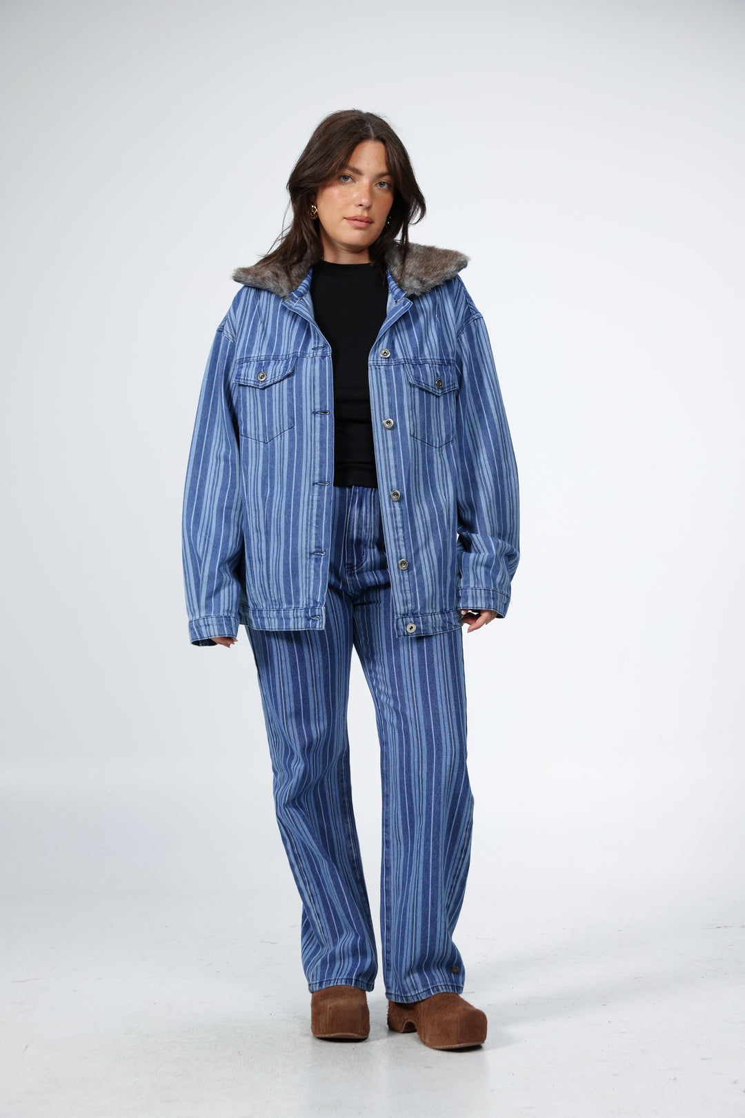 Farm Blue Striped Denim Jacket