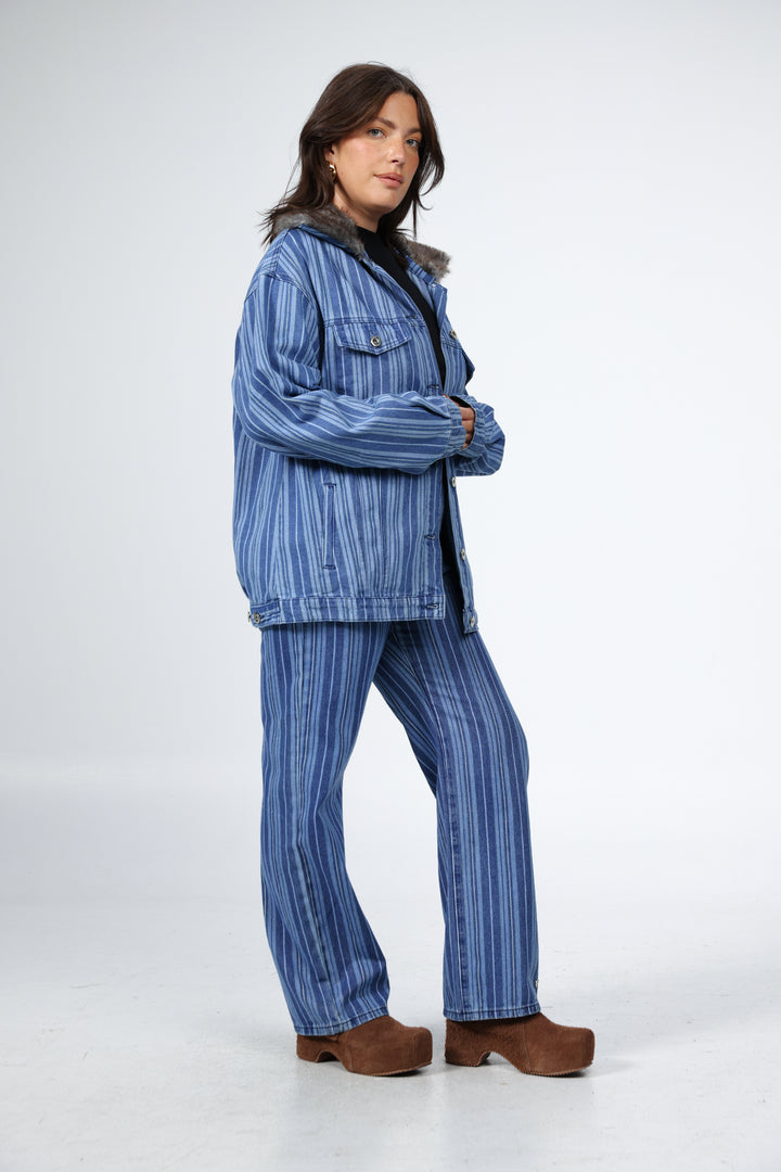 Farm Blue Striped Denim Jacket