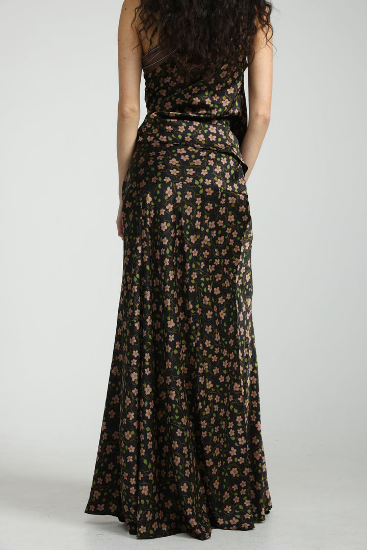 Floral Satin Maxi Skirt