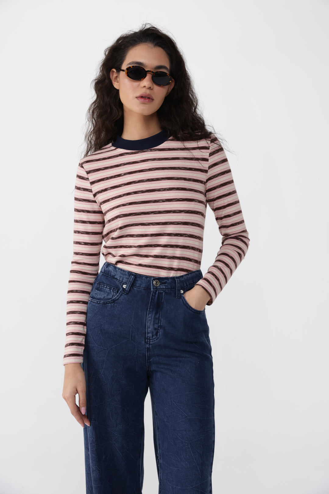 Rebasically Pink&Brown Stripes Shirt