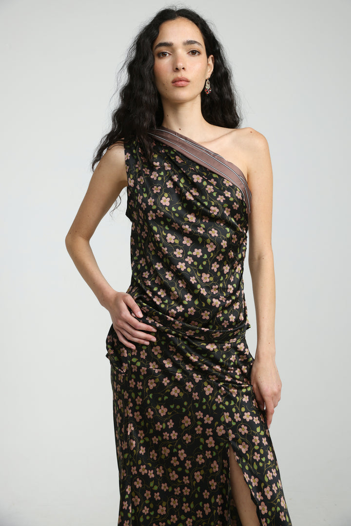 Floral One Shoulder Satin Top