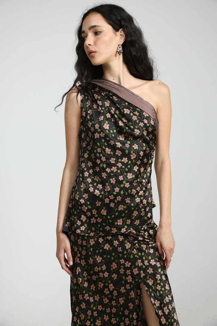 Floral One Shoulder Satin Top
