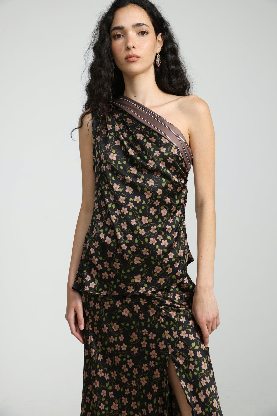 Floral One Shoulder Satin Top