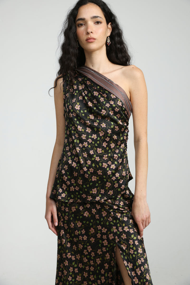 Floral One Shoulder Satin Top