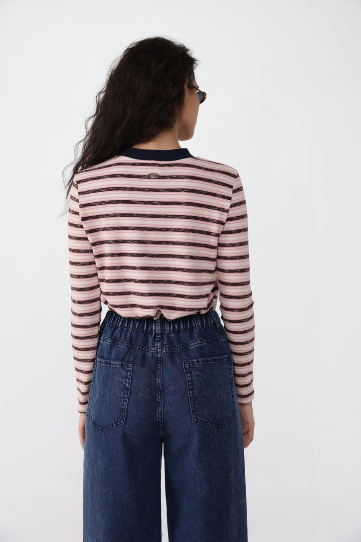 Rebasically Pink&Brown Stripes Shirt