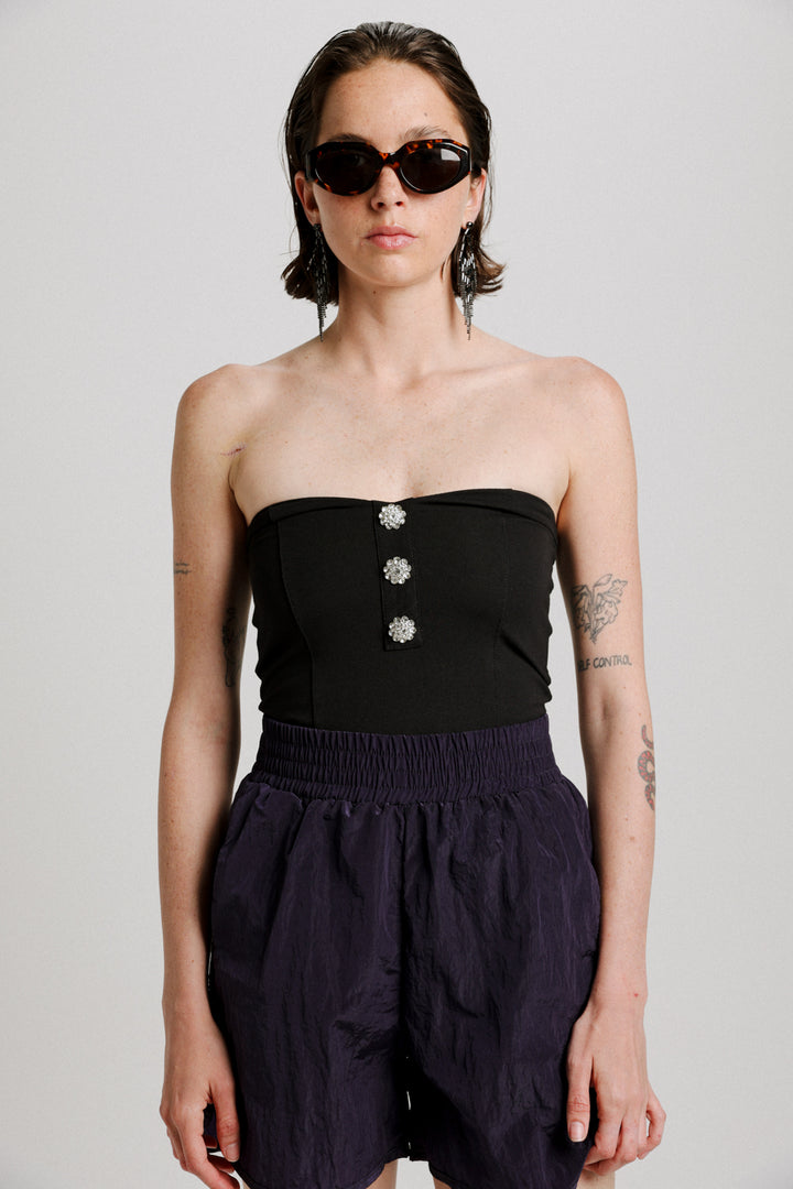 Charm Black Jeweled Strapless Top