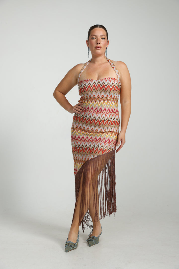 Zigzag Asymmetric Fringe Dress