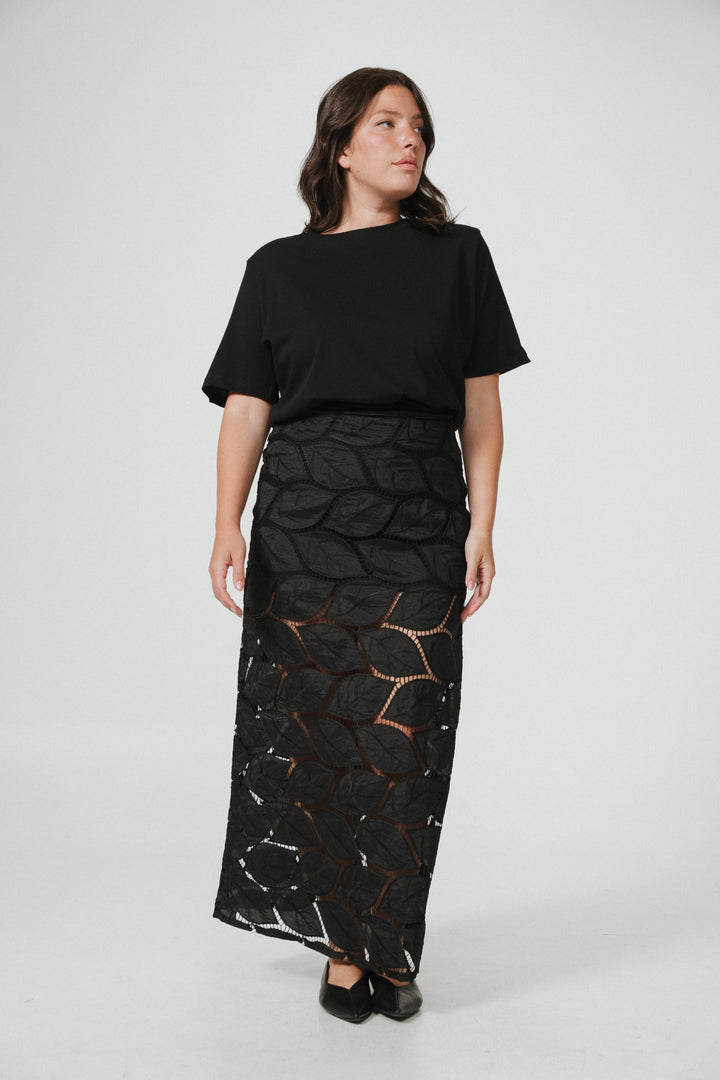 Leaves Black Maxi Skirt