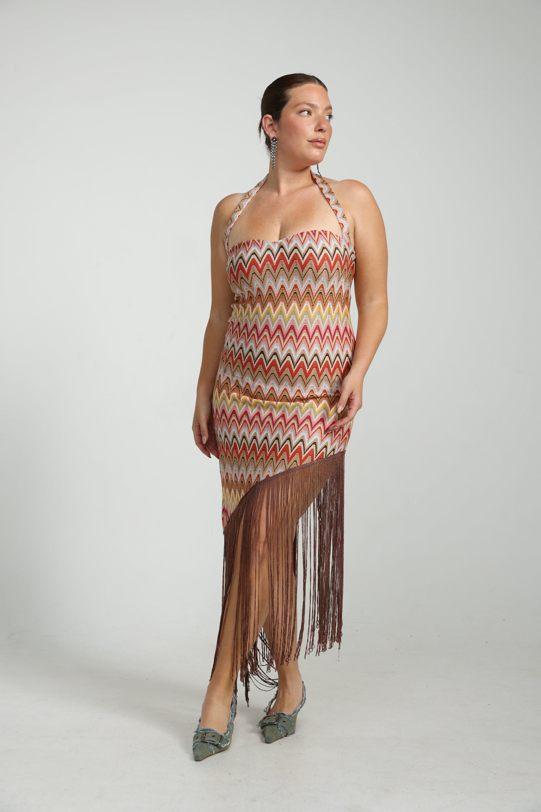 Zigzag Asymmetric Fringe Dress