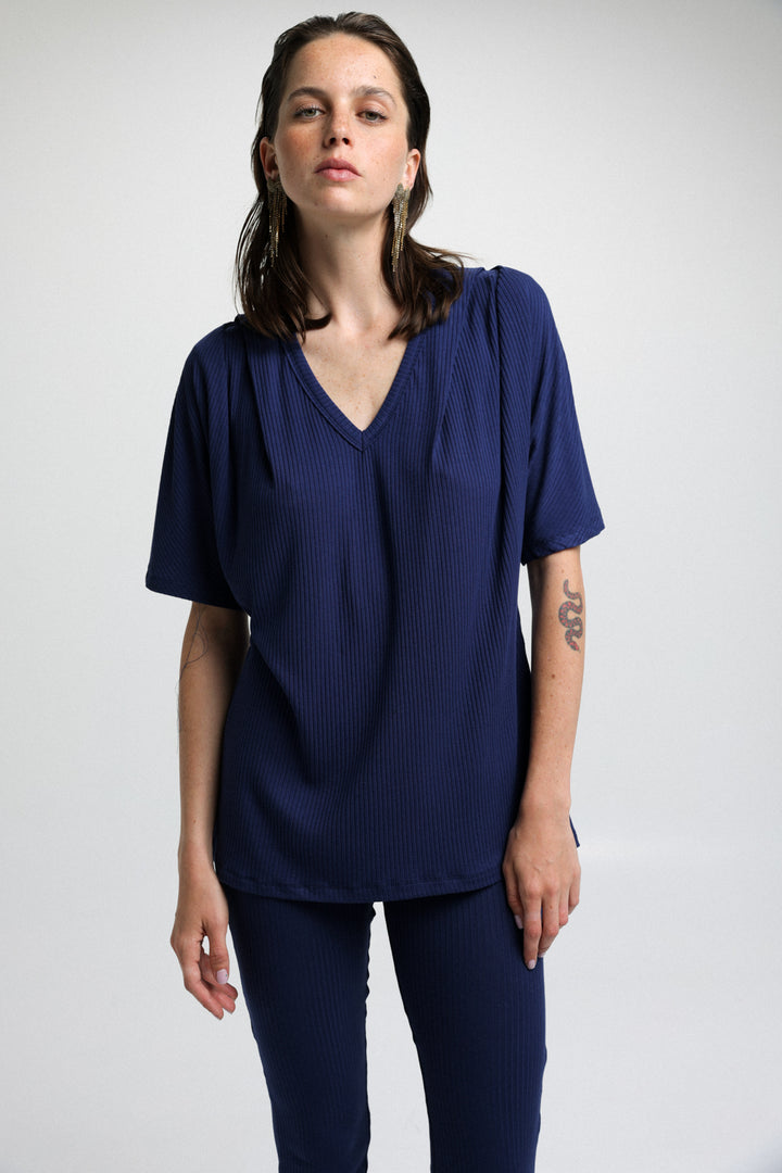 Rib Navy T-Shirt