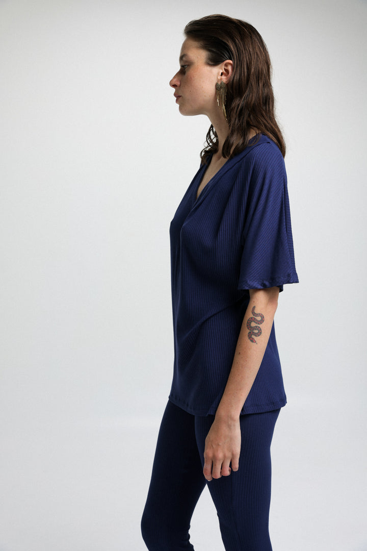 Rib Navy T-Shirt