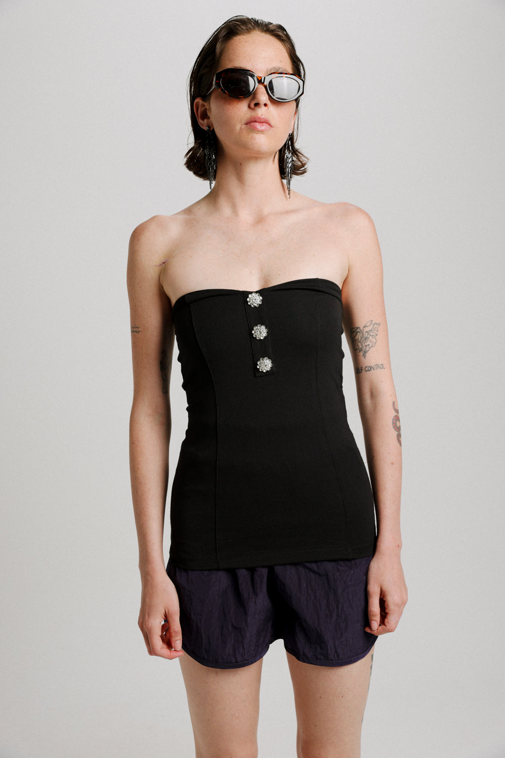 Charm Black Jeweled Strapless Top