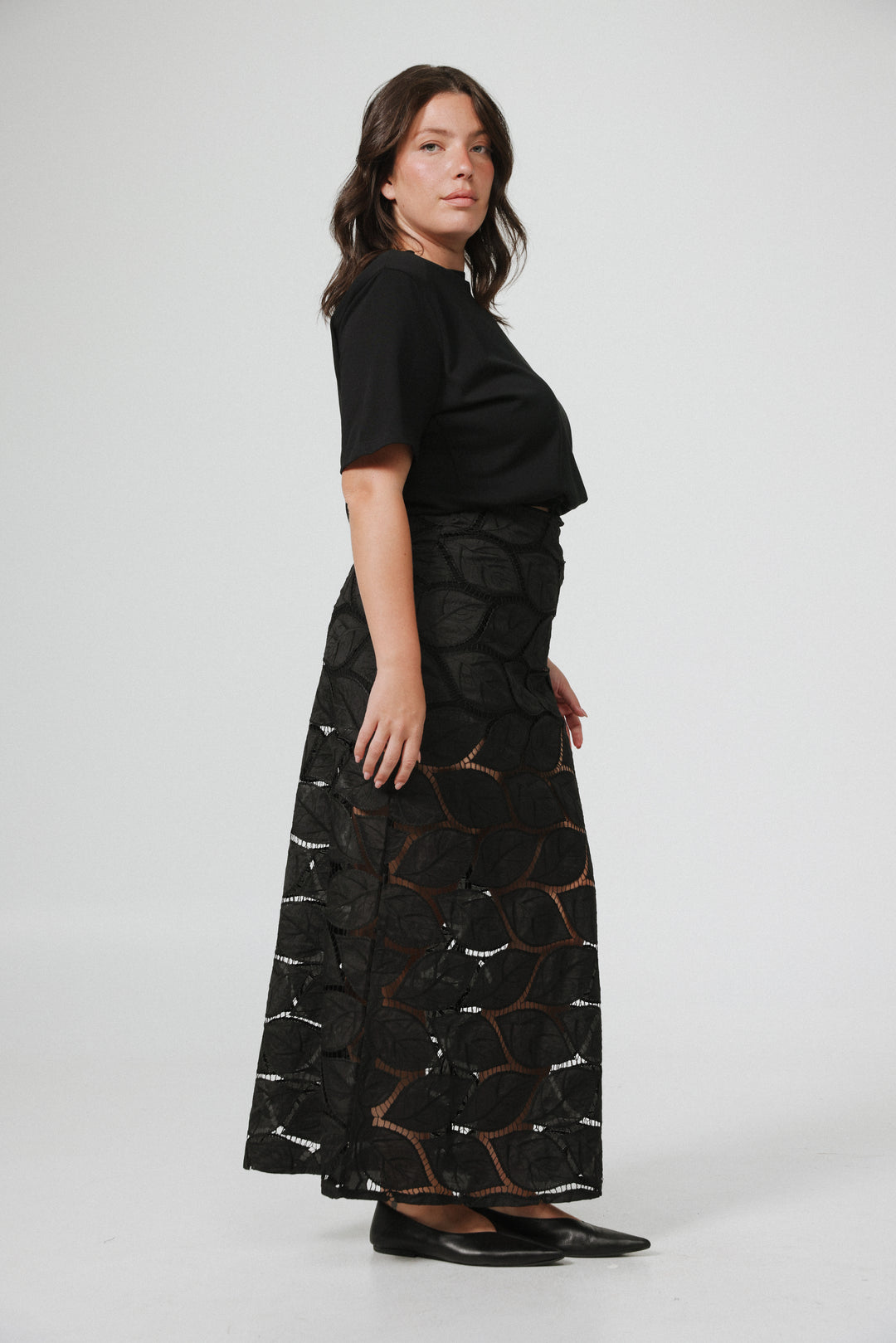 Leaves Black Maxi Skirt