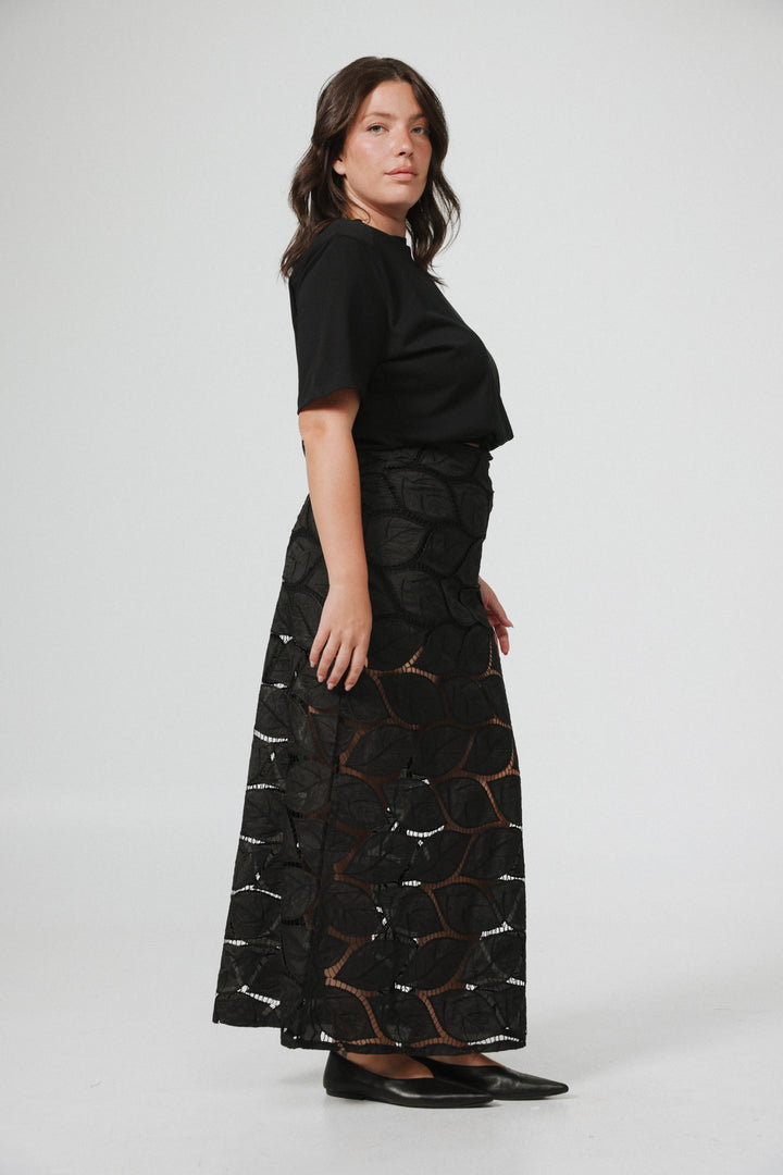 Leaves Black Maxi Skirt