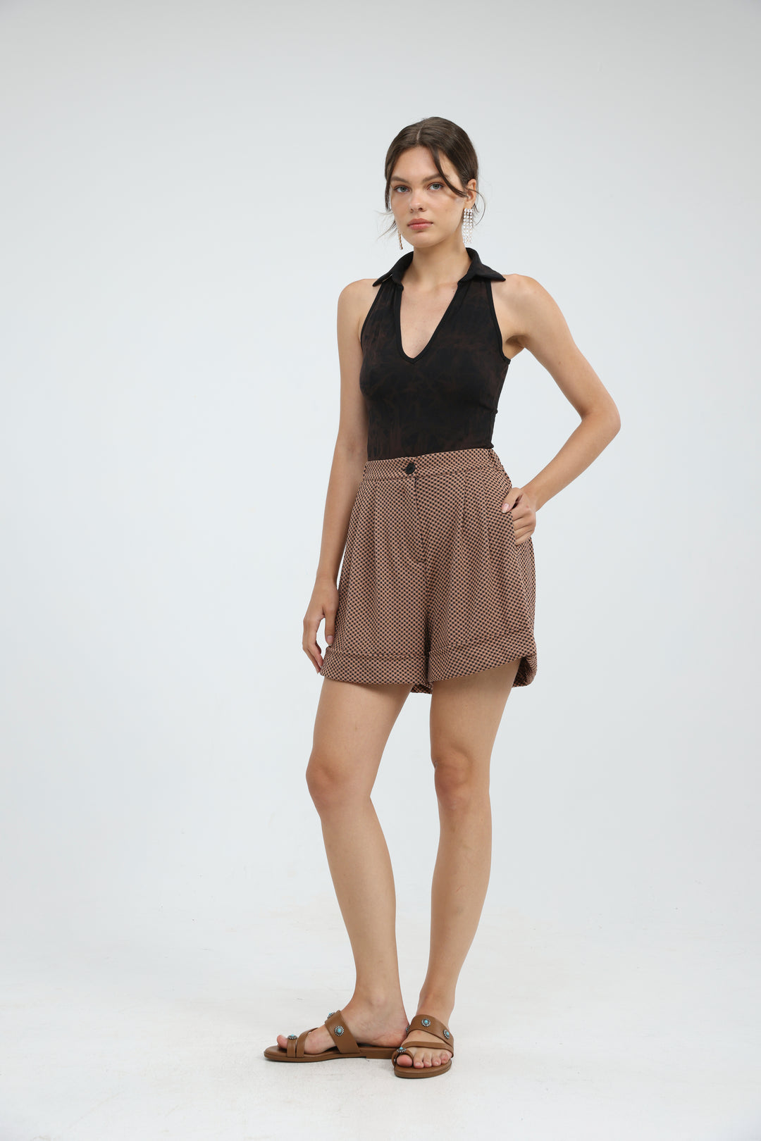 Arie Camel Check Shorts