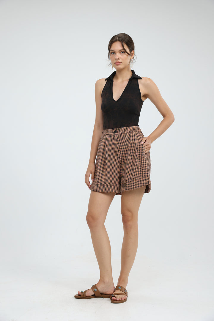 Arie Camel Check Shorts