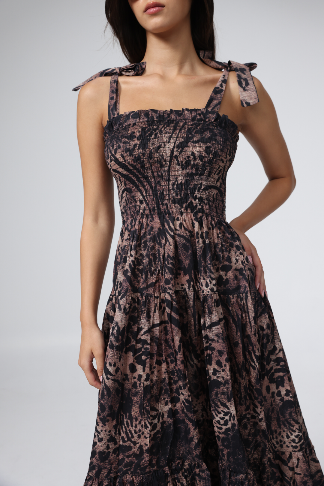 שמלה מנומרת בהירה מידה XS Bell Light Leopard Dress