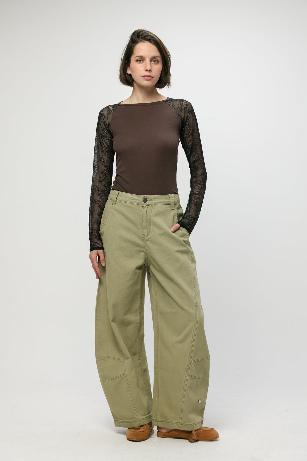 מכנס ג'ינס ירוק עם רגל רחבה Star 123 Light Green Denim