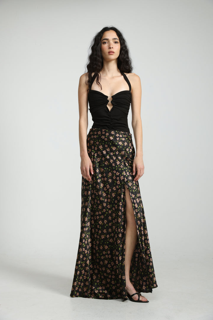 Floral Satin Maxi Skirt