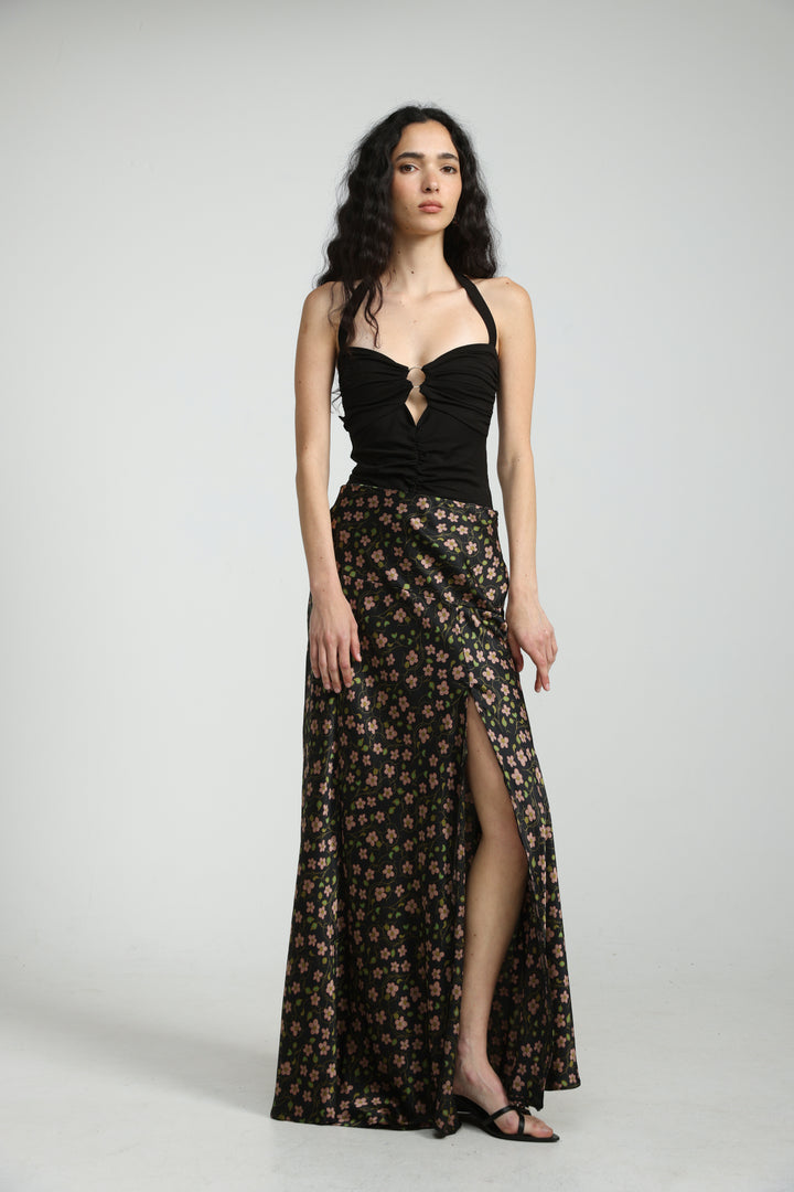 Floral Satin Maxi Skirt